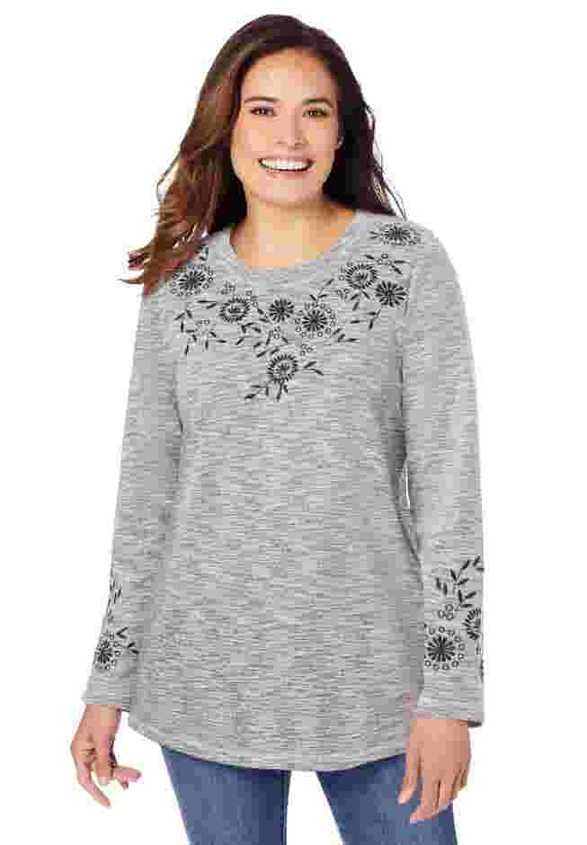 Floral Embroidered Sweatshirt Tee image number 0