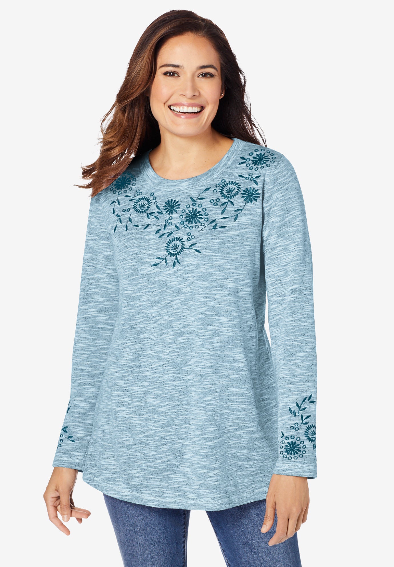 Floral Embroidered Sweatshirt Tee image number 0