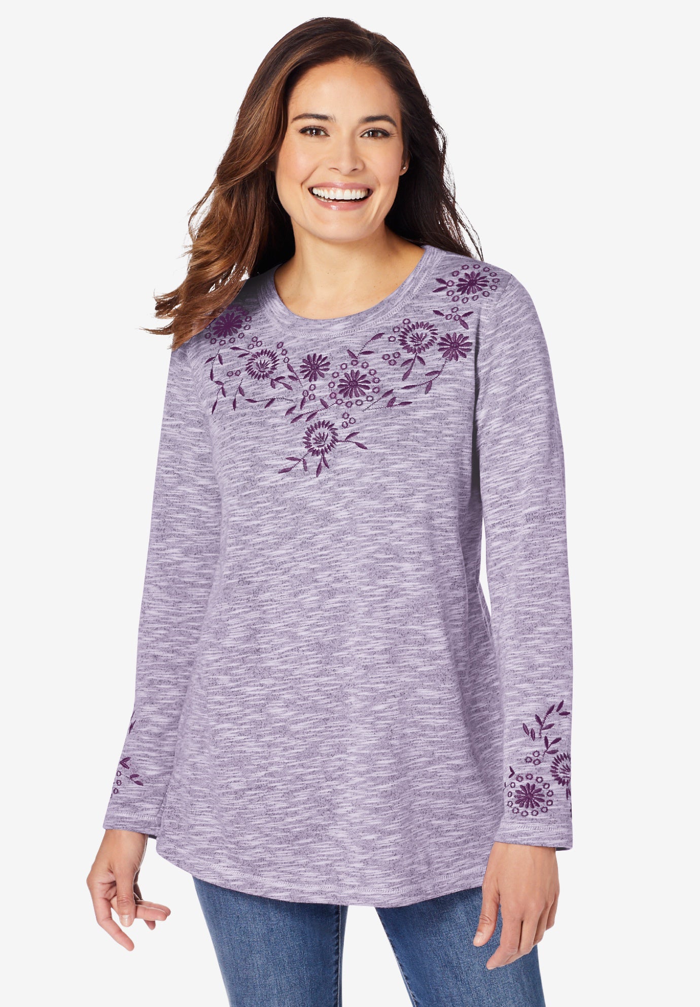 Floral Embroidered Sweatshirt Tee image number 0