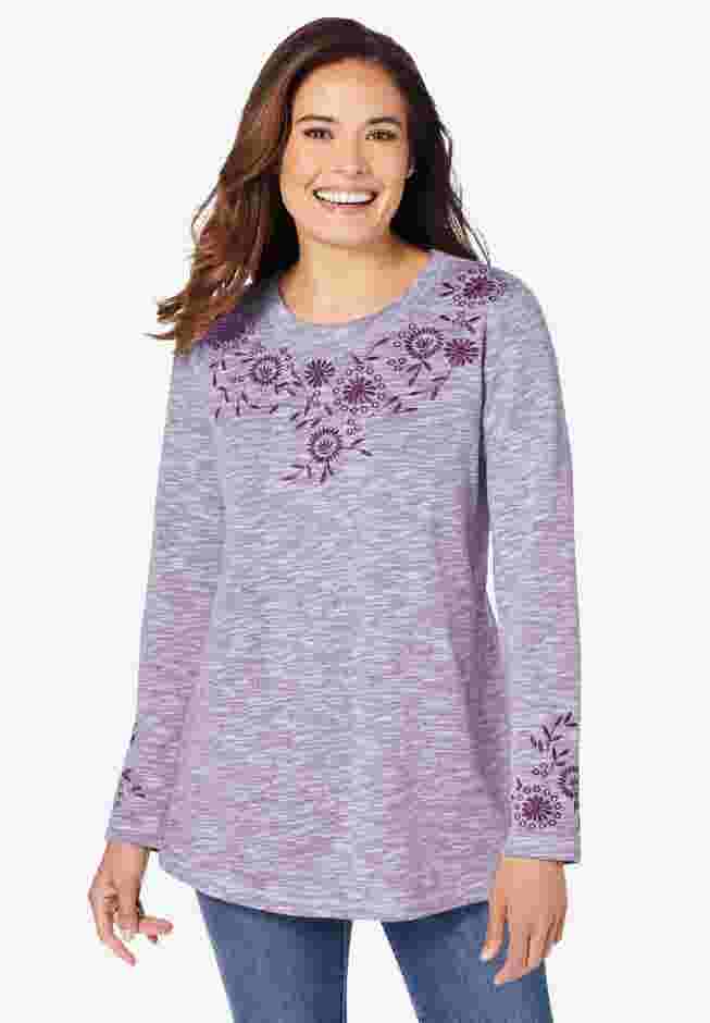 Floral Embroidered Sweatshirt Tee image number 0