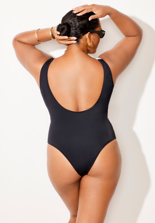Square Neck Color Block Swimsuit image number 1