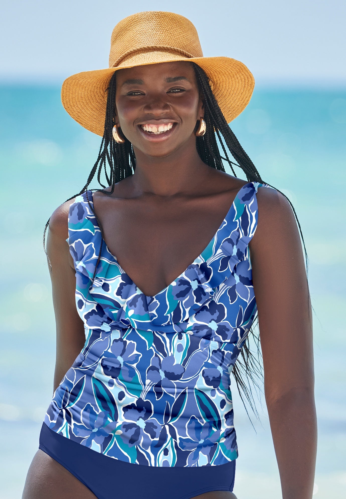 Ruffle V-Neck Tankini Top image number 0