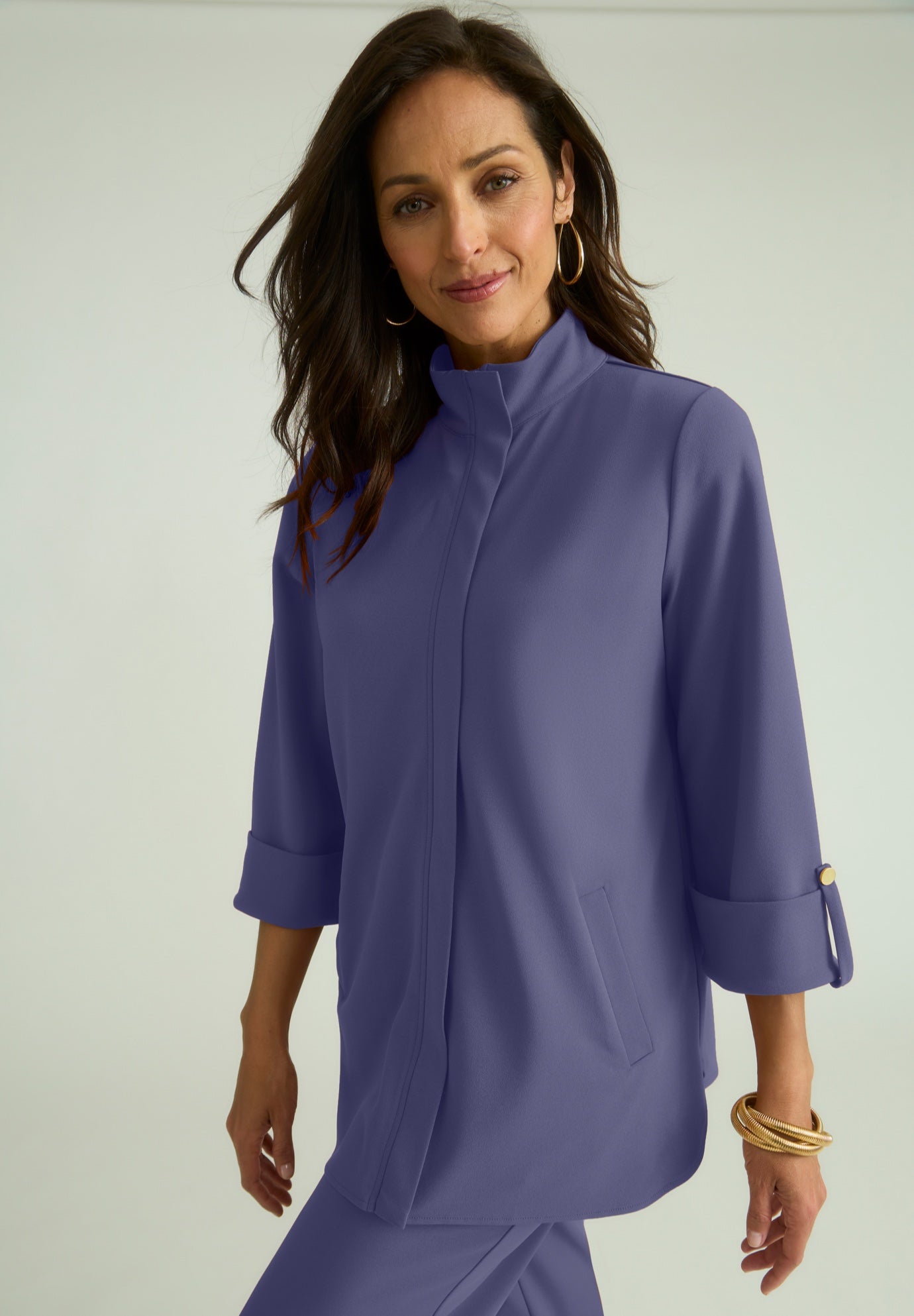 Knit Crepe Winged Collar Set image number 1