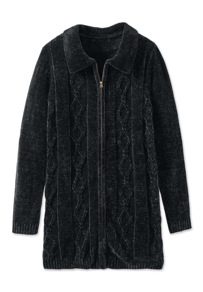 Chenille Zip Cable Cardigan Sweater image number 1