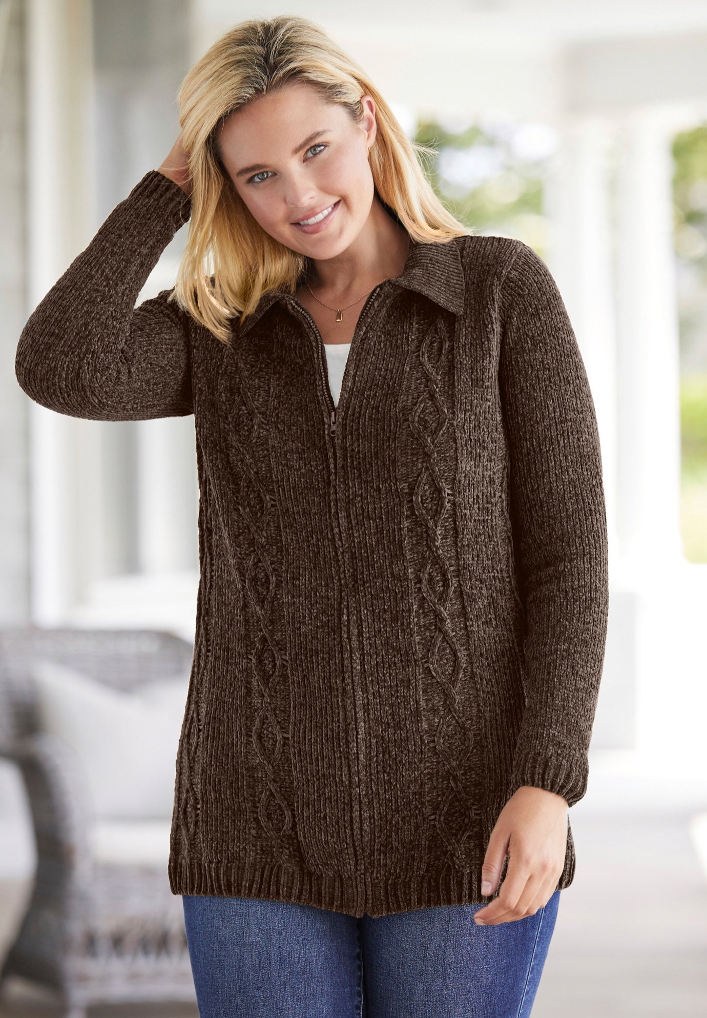 Chenille Zip Cable Cardigan image number 0