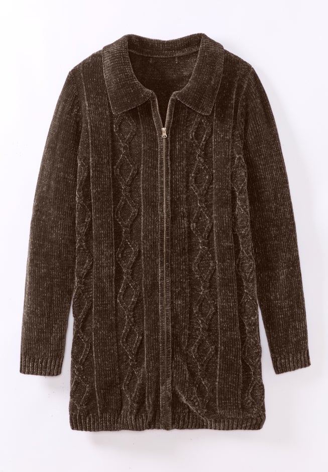 Chenille Zip Cable Cardigan image number 1