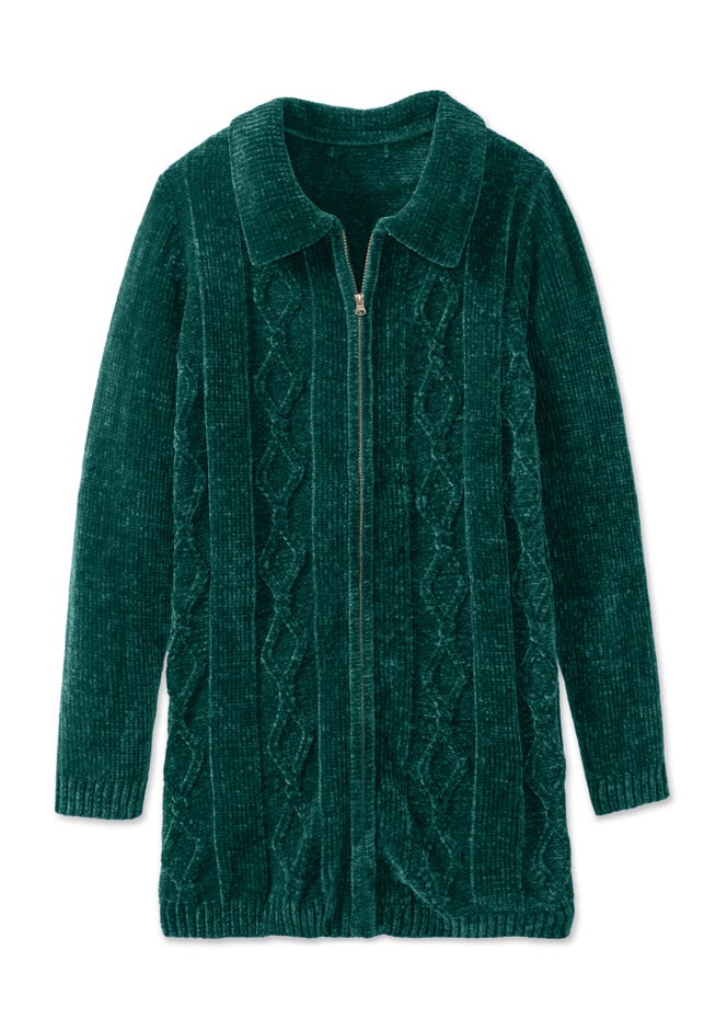 Chenille Zip Cable Cardigan Sweater image number 1