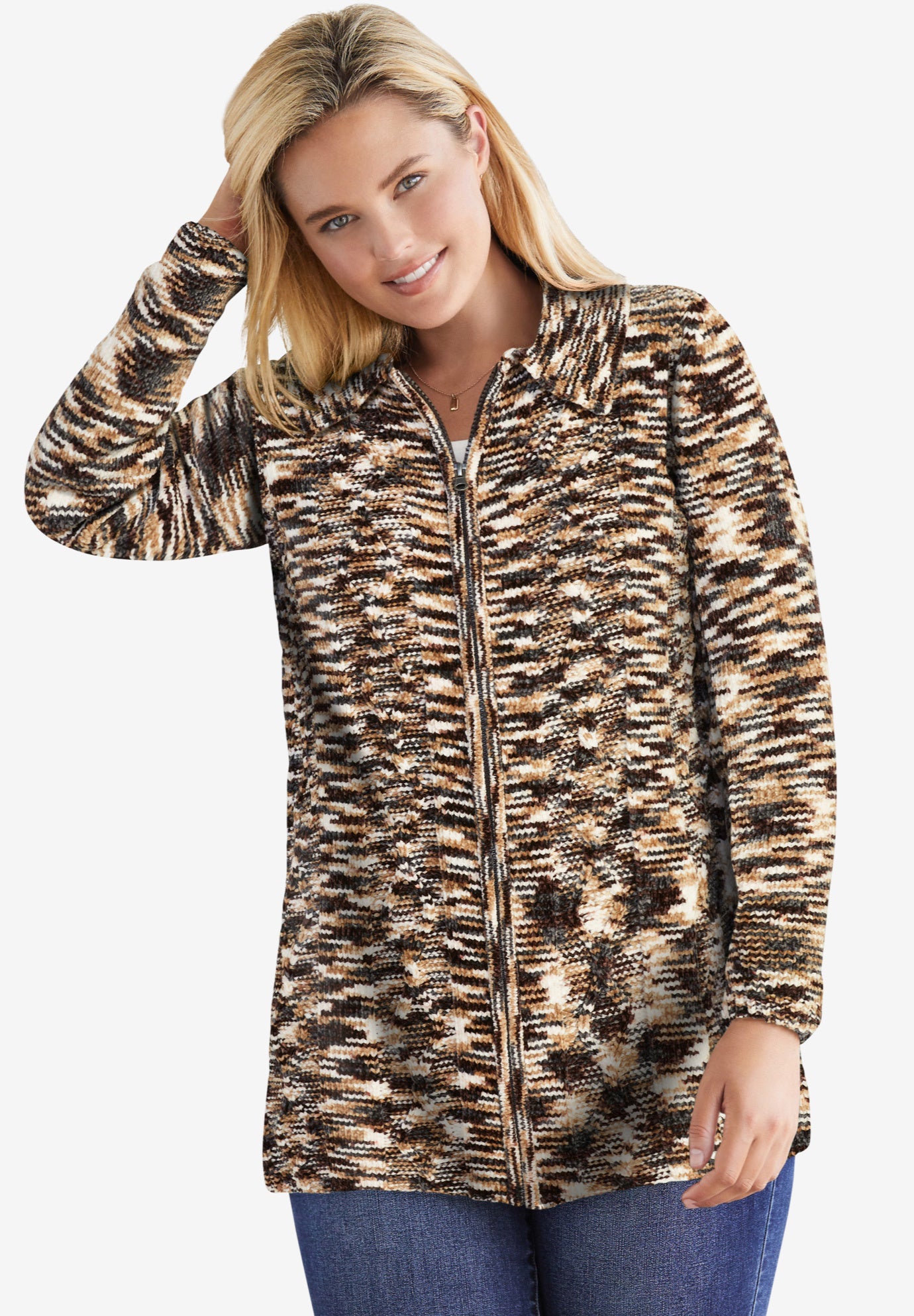 Chenille Zip Cable Cardigan Sweater image number 0