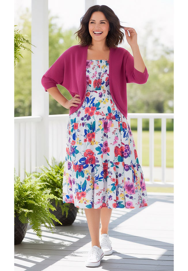 Convertible Dress to Skirt - Vacation Ready, White Coral Floral | Woman Within Convertible Dress to Skirt - Vacation Ready, White Coral Floral | Woman Within