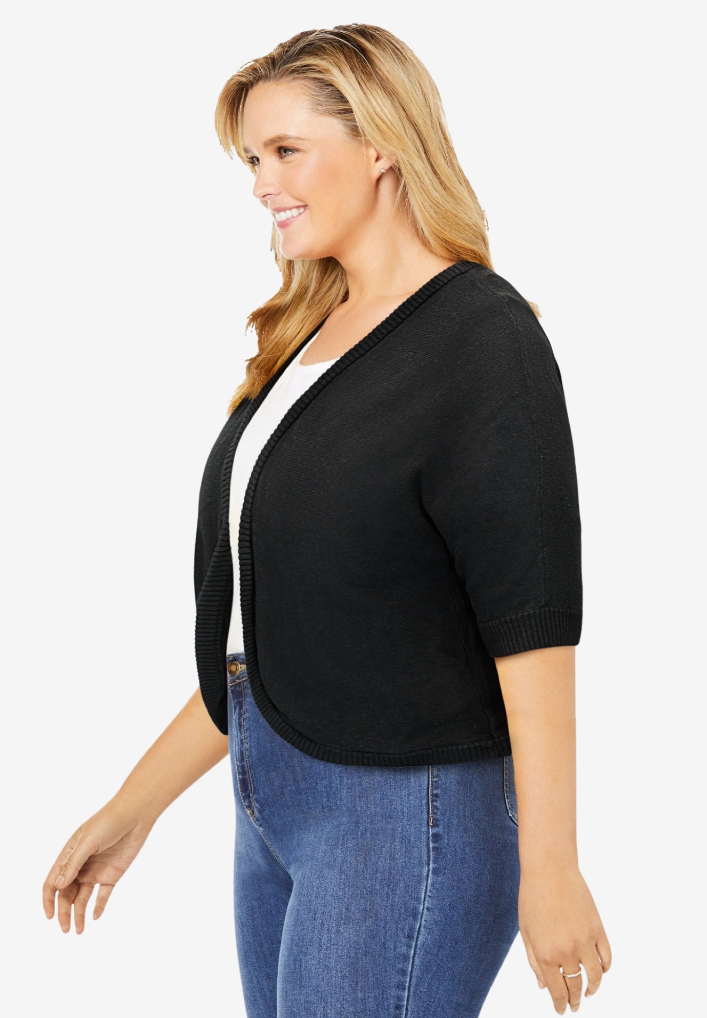 Rib Trim Cardigan Shrug image number 2