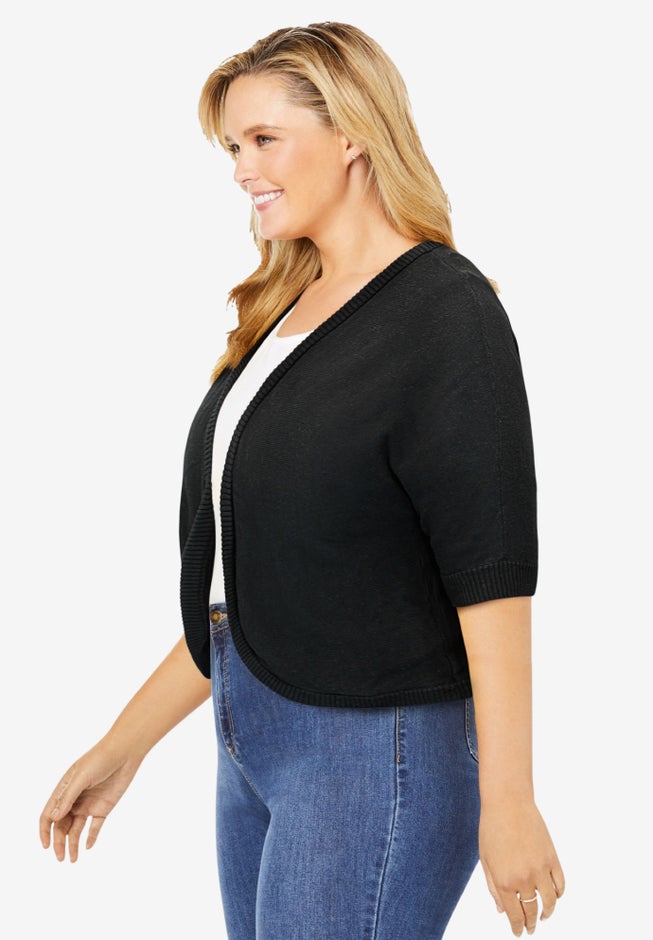 Rib Trim Cardigan Shrug image number 2