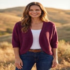 Rib Trim Cardigan Shrug Sweater image number null