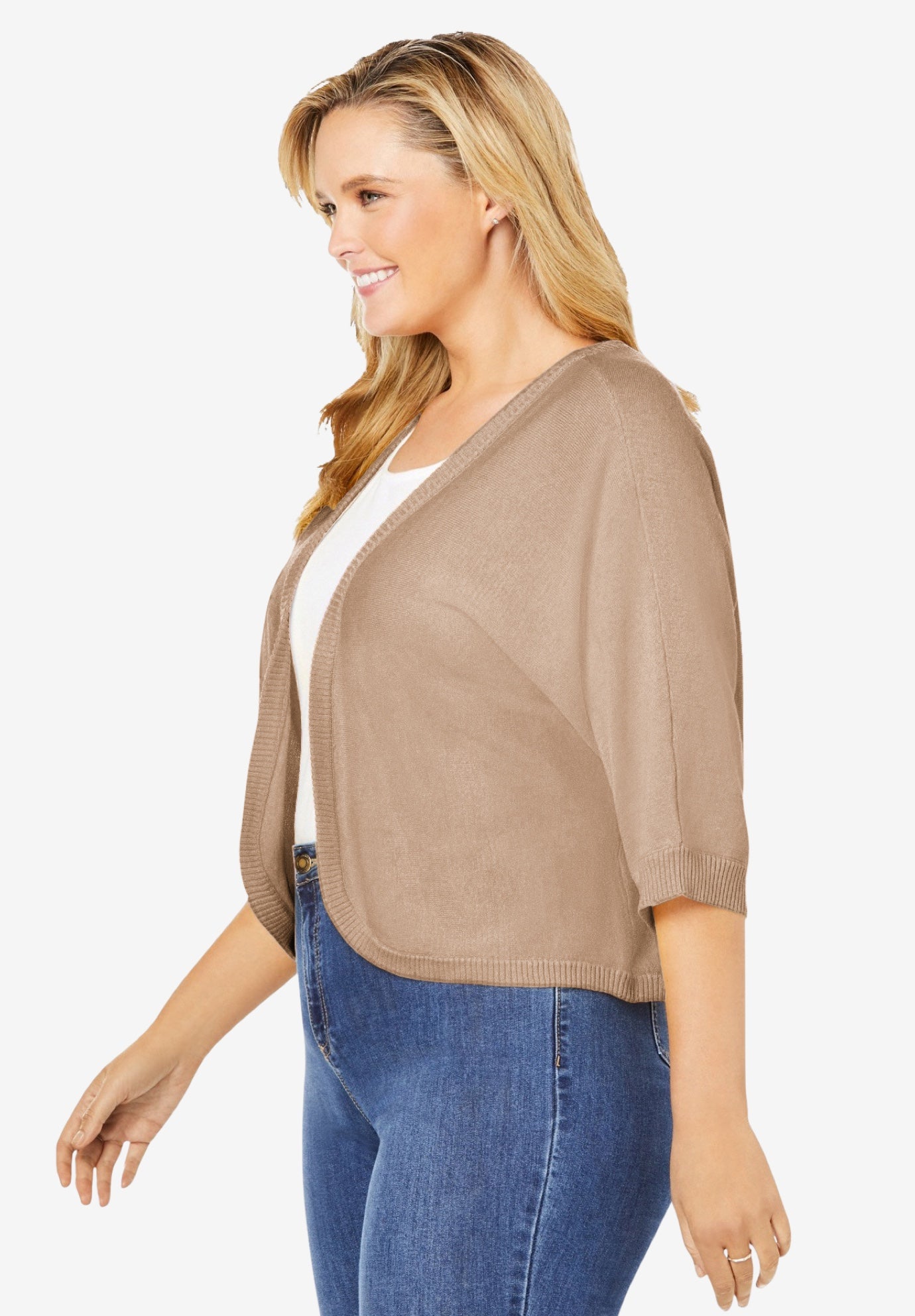 Rib Trim Cardigan Shrug Sweater image number 4