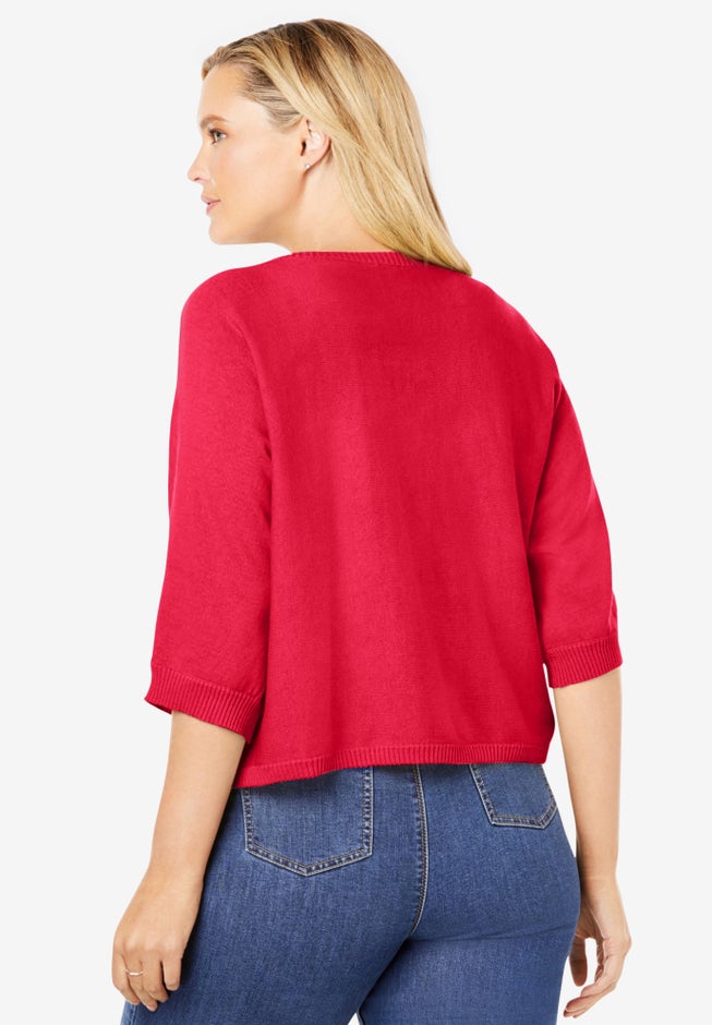 Rib Trim Cardigan Shrug Sweater image number 1