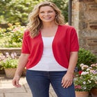 Rib Trim Cardigan Shrug Sweater image number null