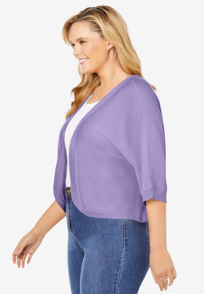 Rib Trim Cardigan Shrug Sweater image number 2