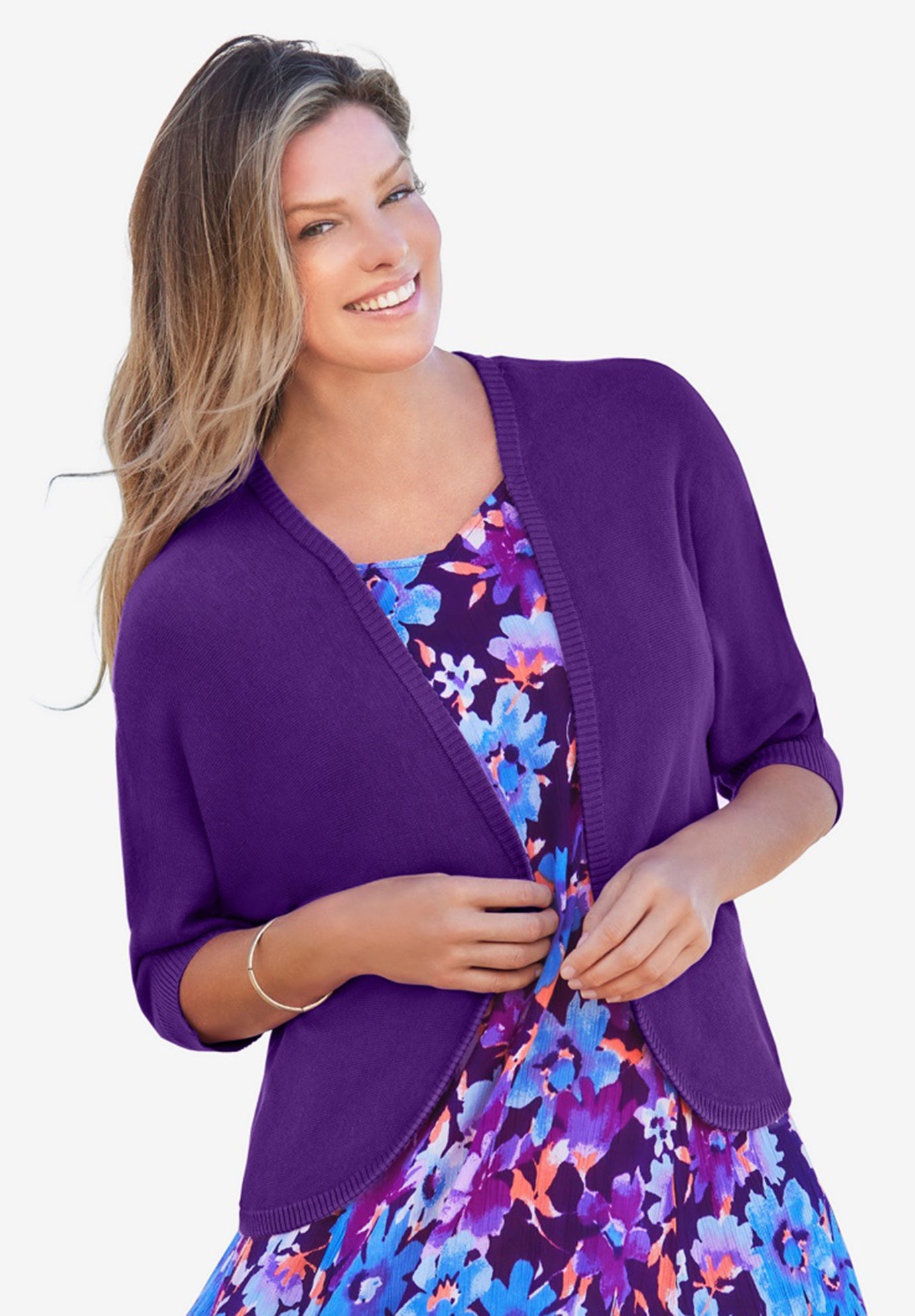 Rib Trim Cardigan Shrug image number 0