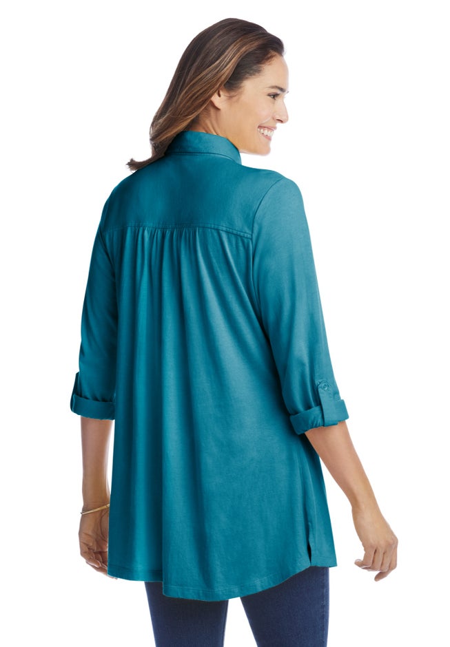 Button-Front Embroidered Tunic image number 1