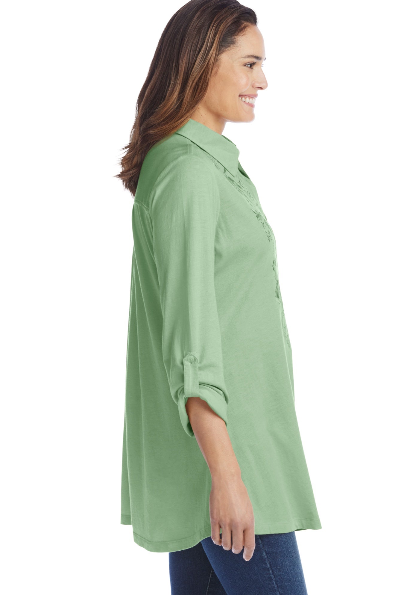 Button-Front Embroidered Tunic image number 2