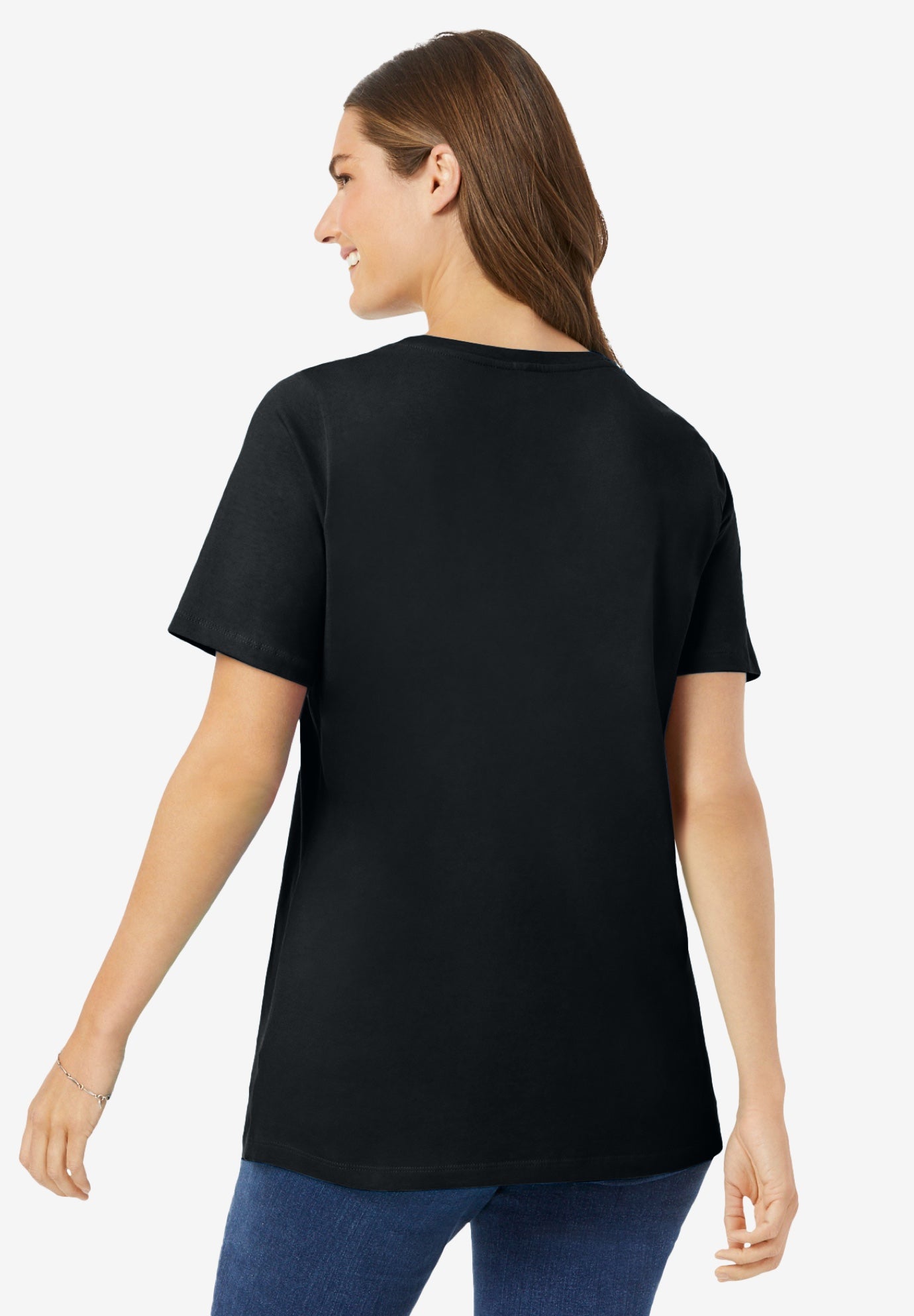 Soft Scoopneck Tee - Relaxed Short-Sleeve, Black | Woman Within
