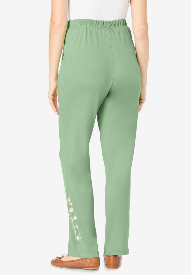 7-Day Knit Embroidered Straight-Leg Pull-On Pants image number 1