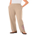 7-Day Knit Embroidered Straight-Leg Pull-On Pants image number null
