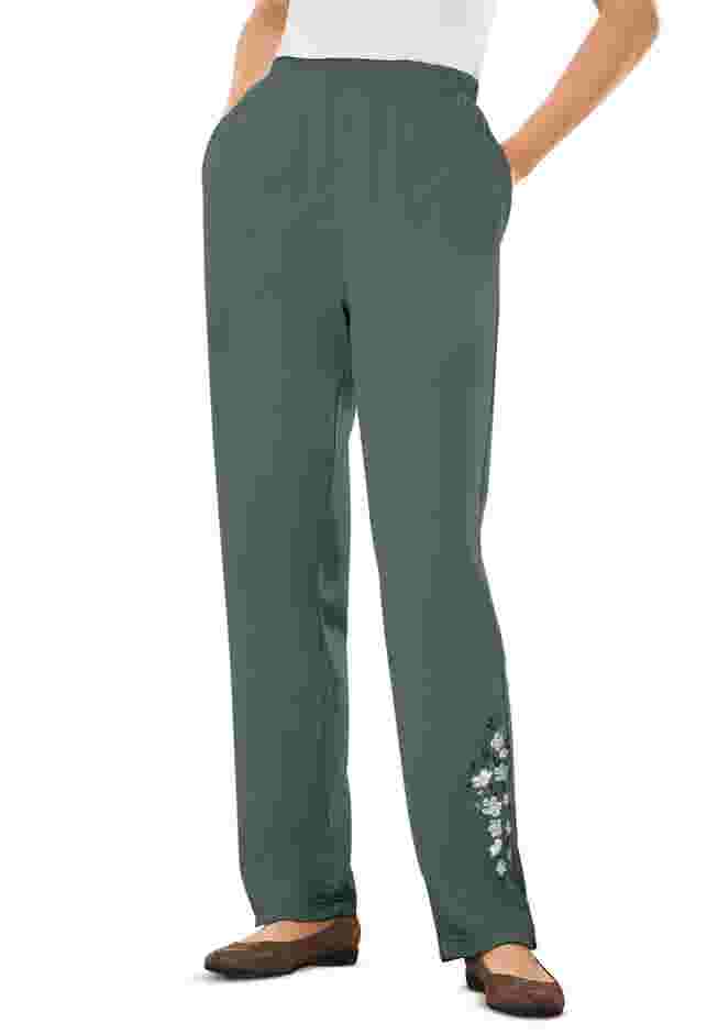 Women’s Plus-Size 7-Day Knit Embroidered Straight-Leg Pull-On Pants image number 0