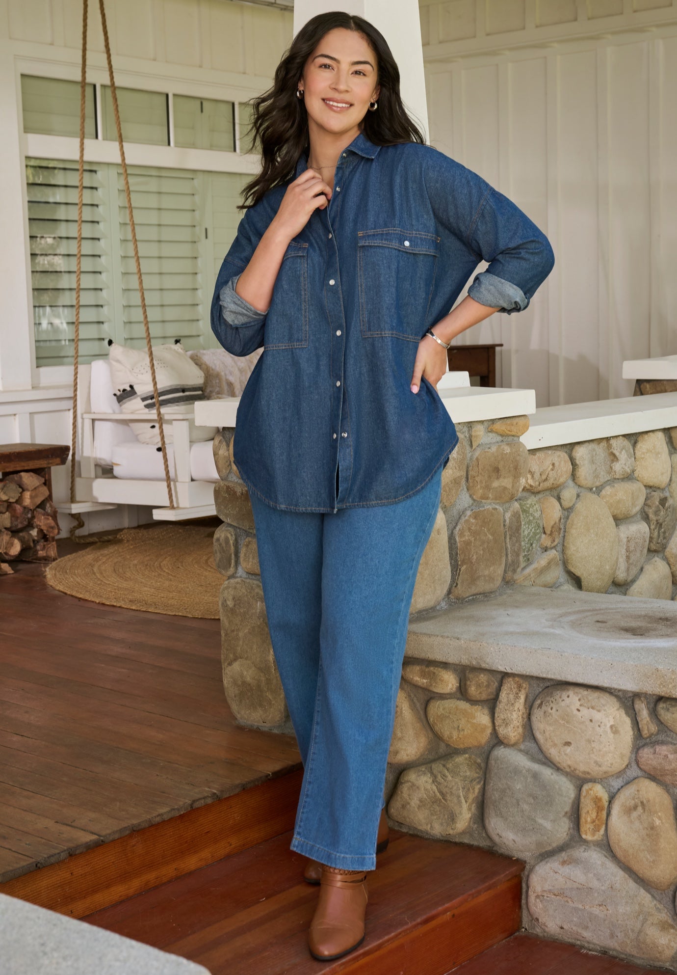Snap Front 4-Pocket Denim Big Shirt image number 1