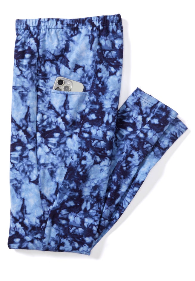 Stretch-Cotton Knit Pull-On Printed Pocket Leggings image number 3