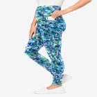 Stretch-Cotton Knit Pull-On Printed Pocket Leggings image number null
