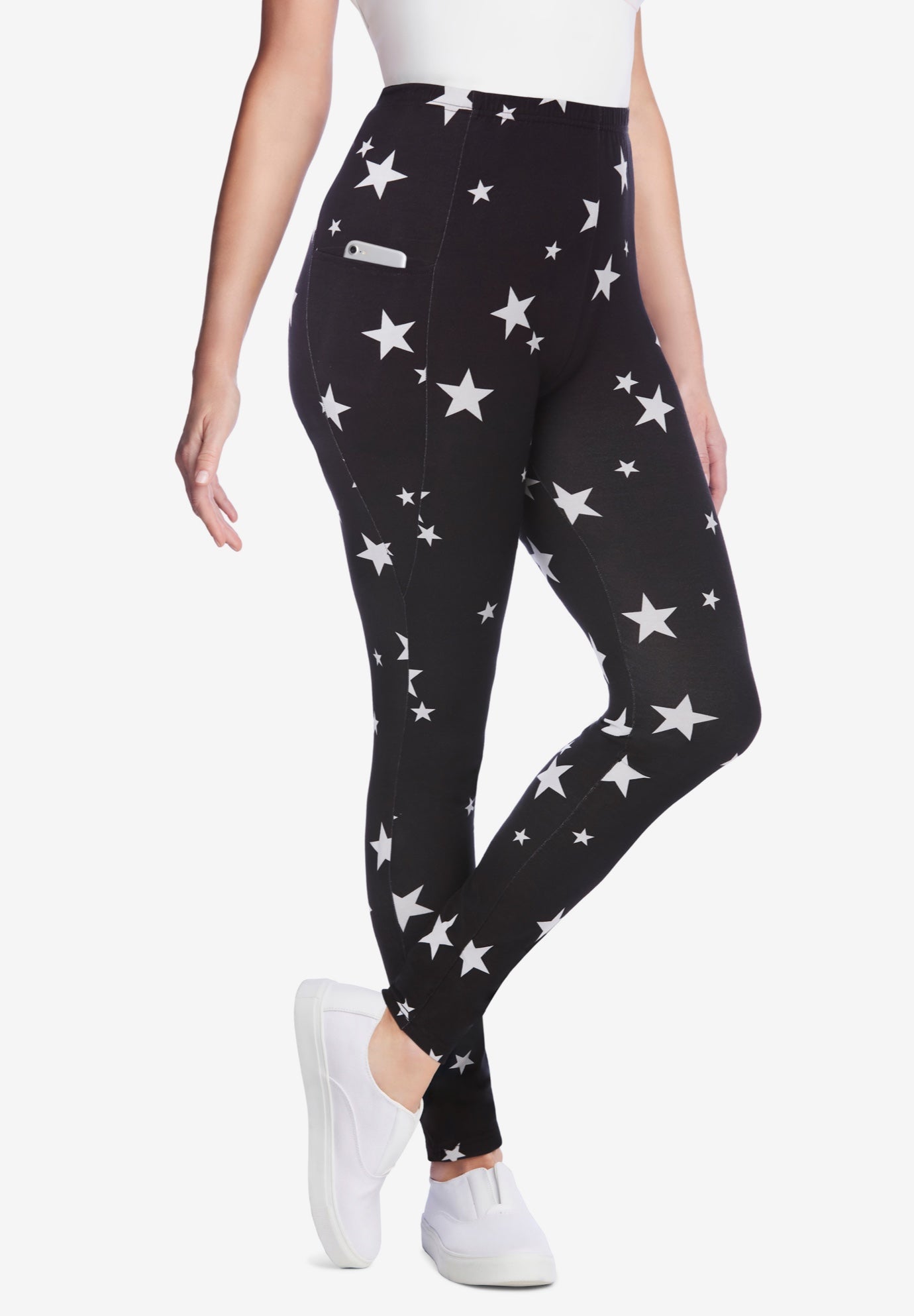 Stretch-Cotton Knit Pull-On Printed Pocket Leggings image number 0