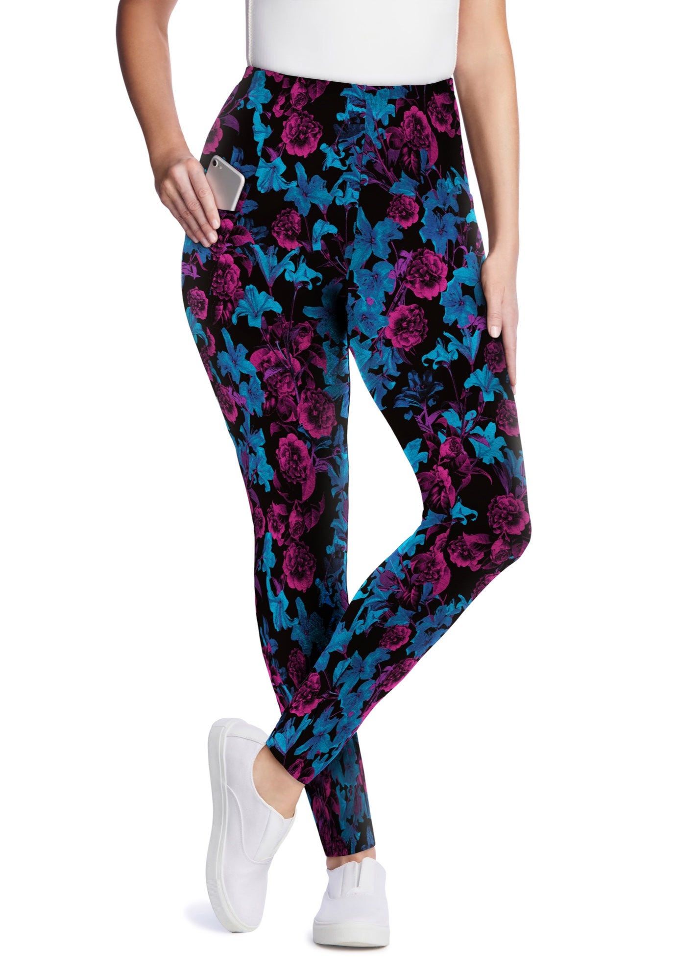 Stretch-Cotton Knit Pull-On Printed Pocket Leggings image number 0