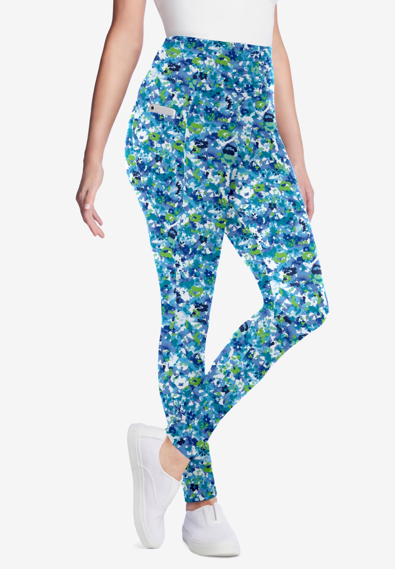 Stretch-Cotton Knit Pull-On Printed Pocket Leggings image number 0