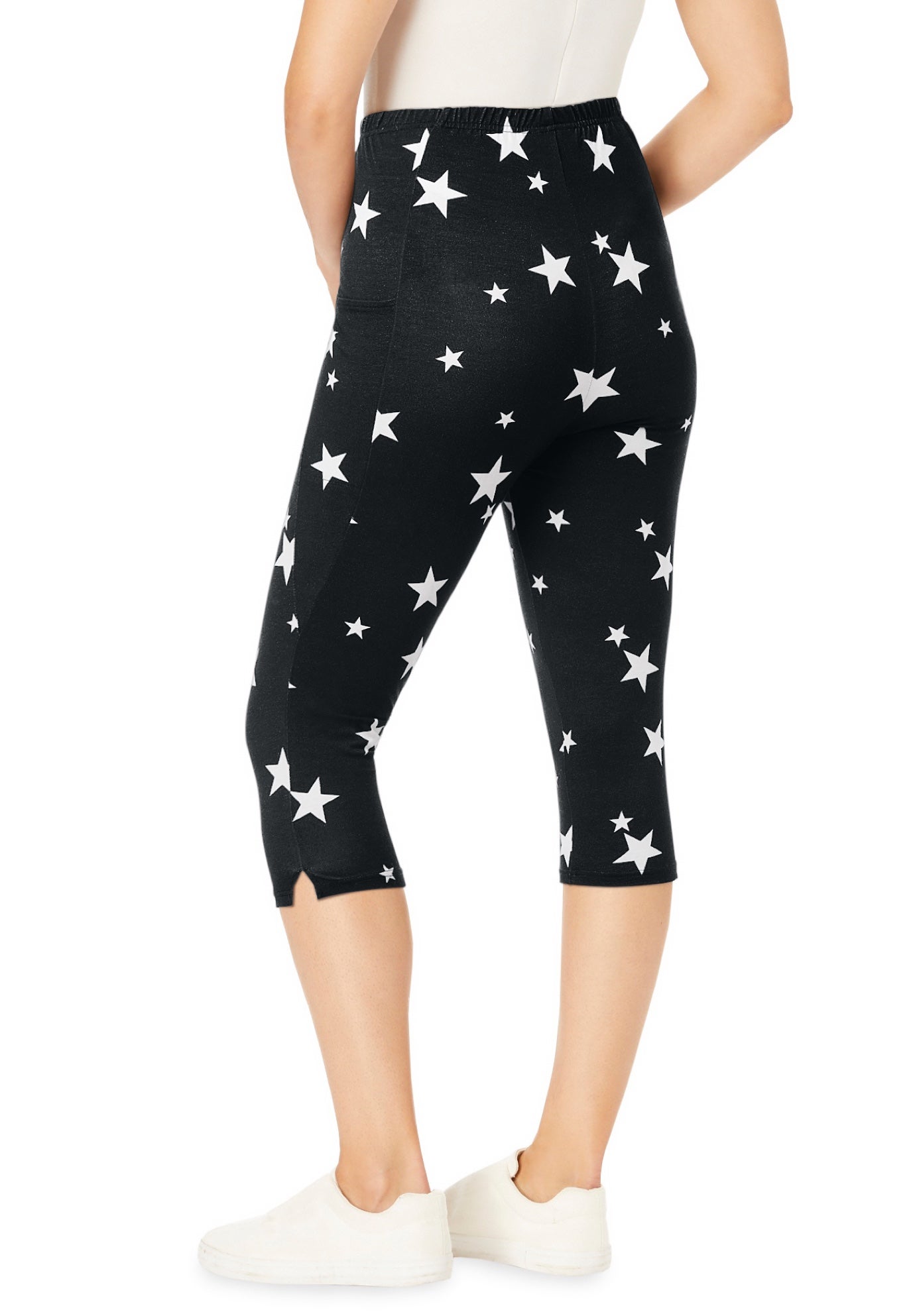 Stretch-Cotton Knit Pull-On Printed Pocket Capri Leggings image number 1