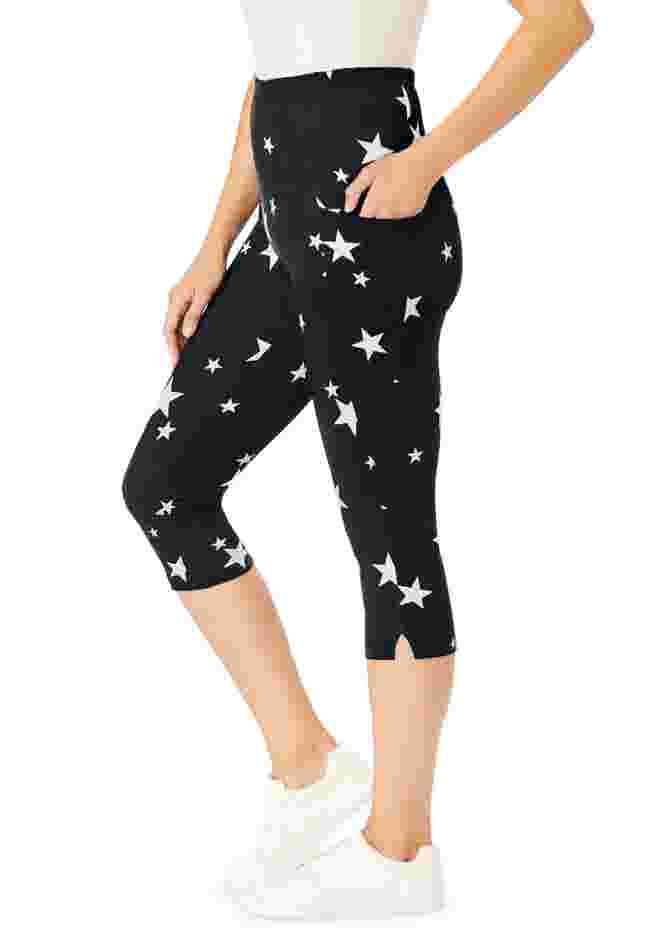 Stretch Cotton Printed Pocket Capri Legging image number 2