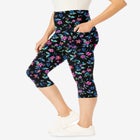 Stretch-Cotton Knit Pull-On Printed Pocket Capri Leggings image number null