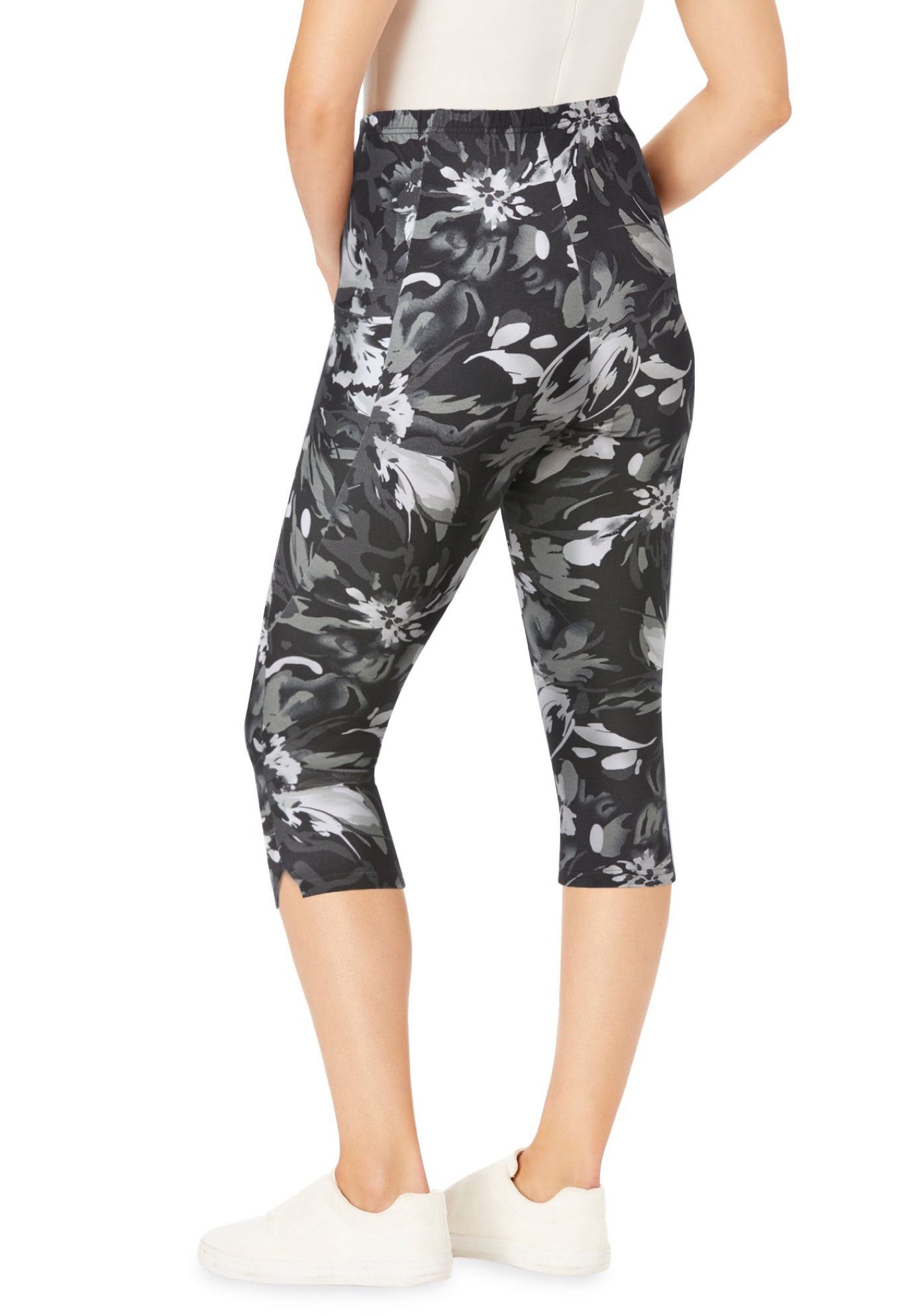 Stretch-Cotton Knit Pull-On Printed Pocket Capri Leggings image number 1