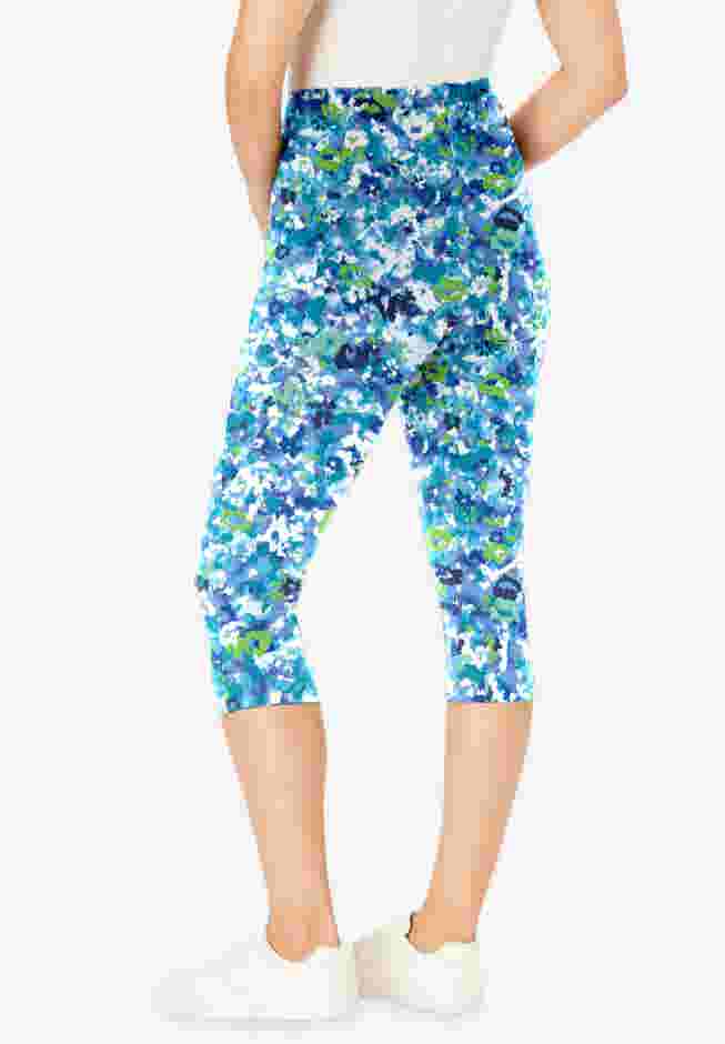 Stretch Cotton Printed Pocket Capri Legging image number 1