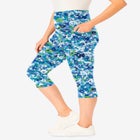 Stretch-Cotton Knit Pull-On Printed Pocket Capri Leggings image number null
