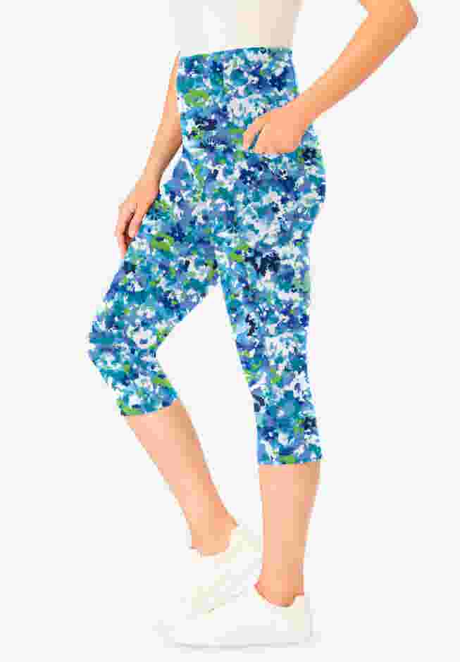Stretch Cotton Printed Pocket Capri Legging image number 2