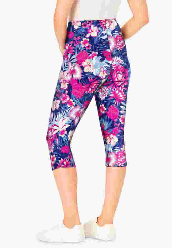 Women’s Plus-Size Stretch-Cotton Knit Pull-On Printed Pocket Capri Leggings image number 1