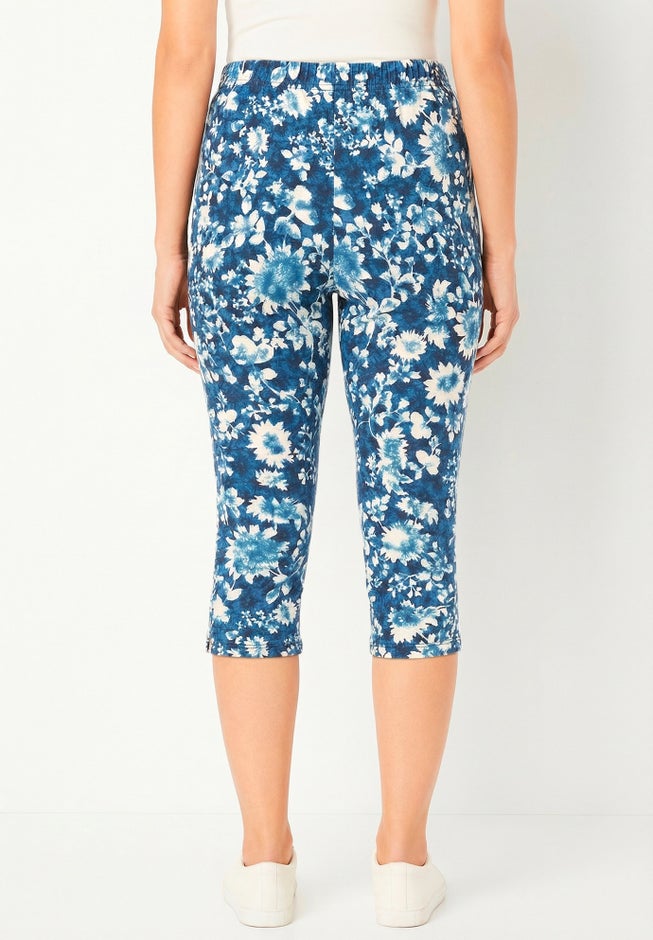 Stretch-Cotton Knit Pull-On Printed Pocket Capri Leggings image number 1