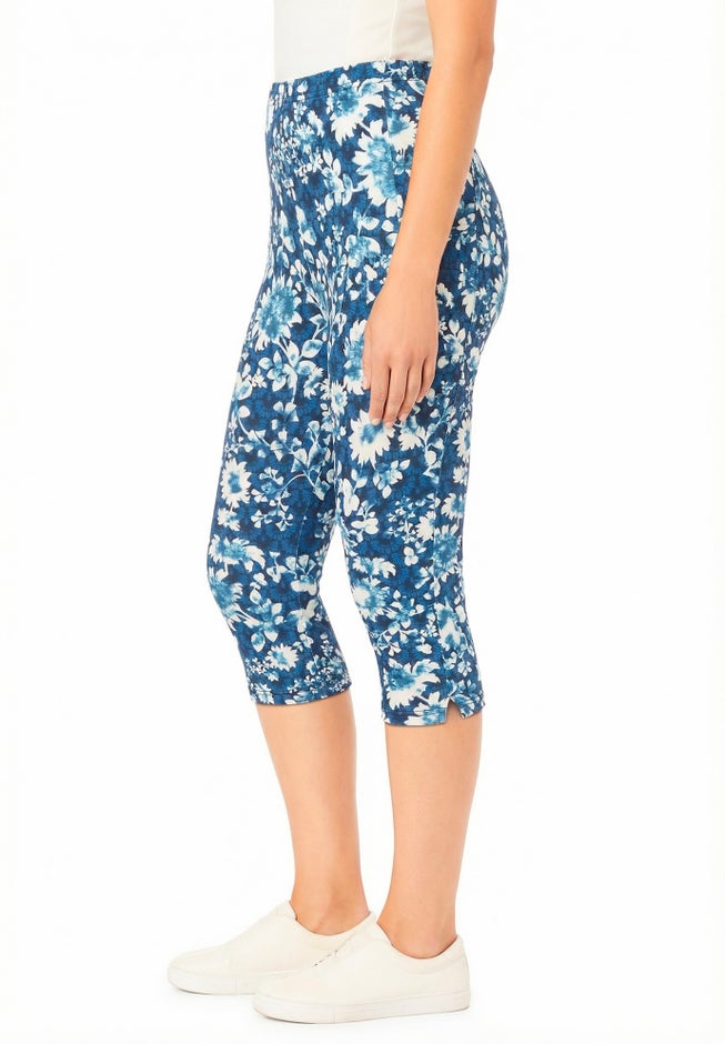 Stretch-Cotton Knit Pull-On Printed Pocket Capri Leggings image number 2