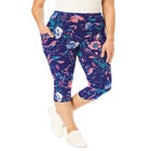 Stretch-Cotton Knit Pull-On Printed Pocket Capri Leggings image number null