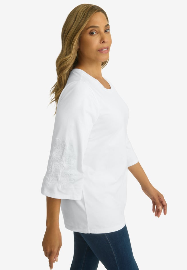 Stretch Floral Embroidered Tee image number 2