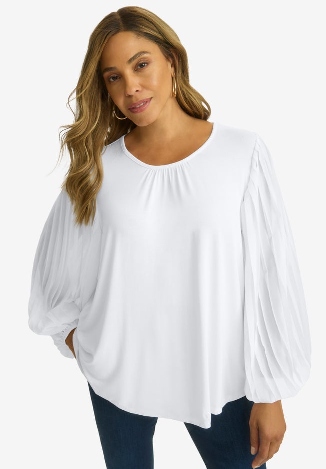 Stretch Pleated Sleeve Top image number null