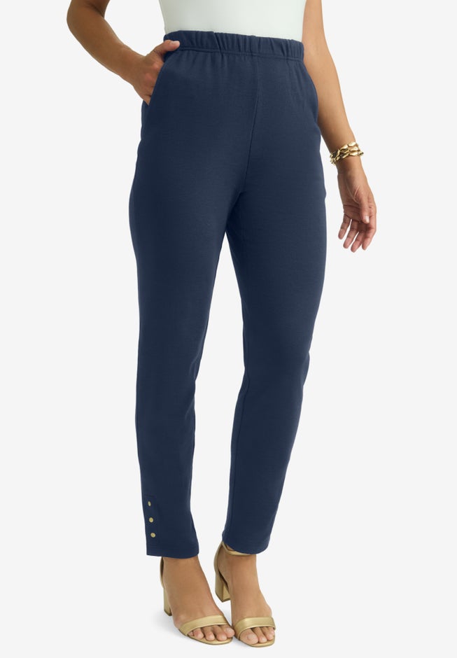Stretch Soft Knit Slim Straight Snap Pant image number 0