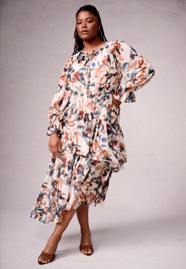 Tiered Pleated Midi Dress image number 0