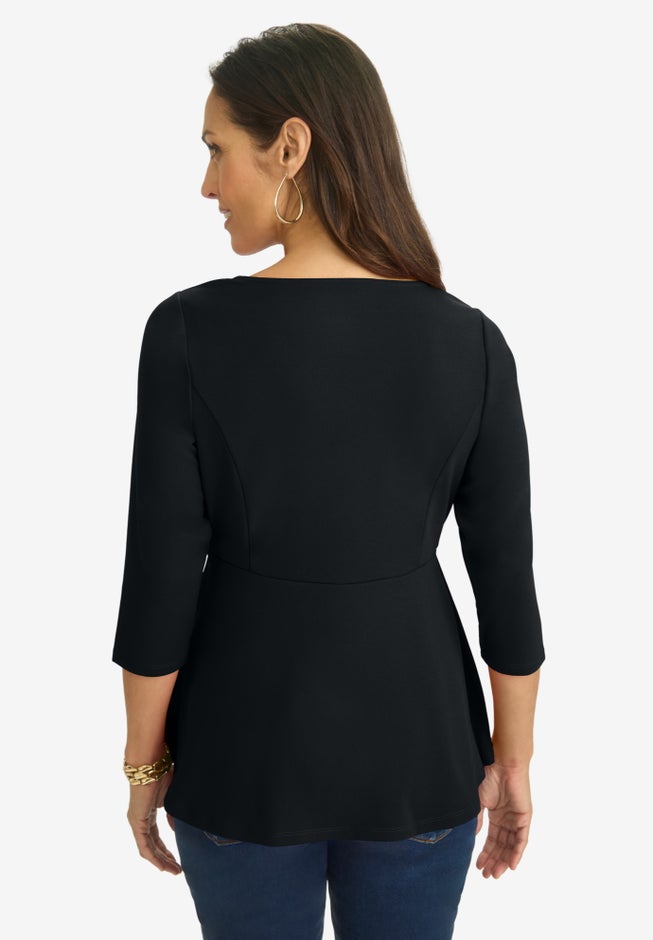 Knit Crepe Sweetheart Neck Top image number 1