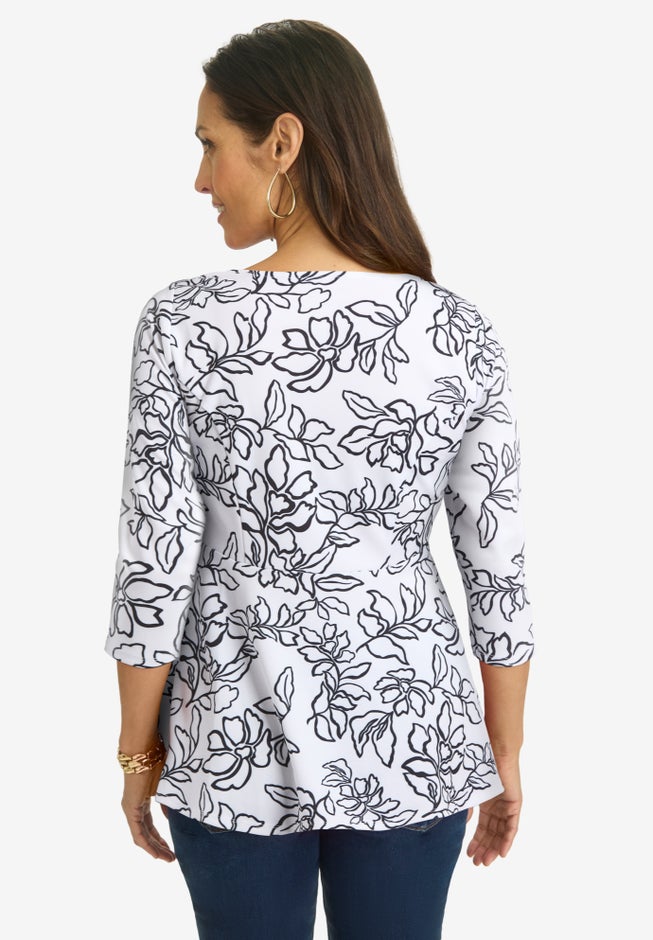 Knit Crepe Sweetheart Neck Top image number 1